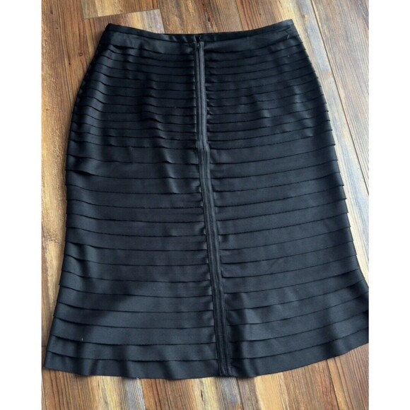 JS Collections Women's Black Satin Ruffled Pencil Skirt Knee Length Work Size 8 - Picture 7 of 9
